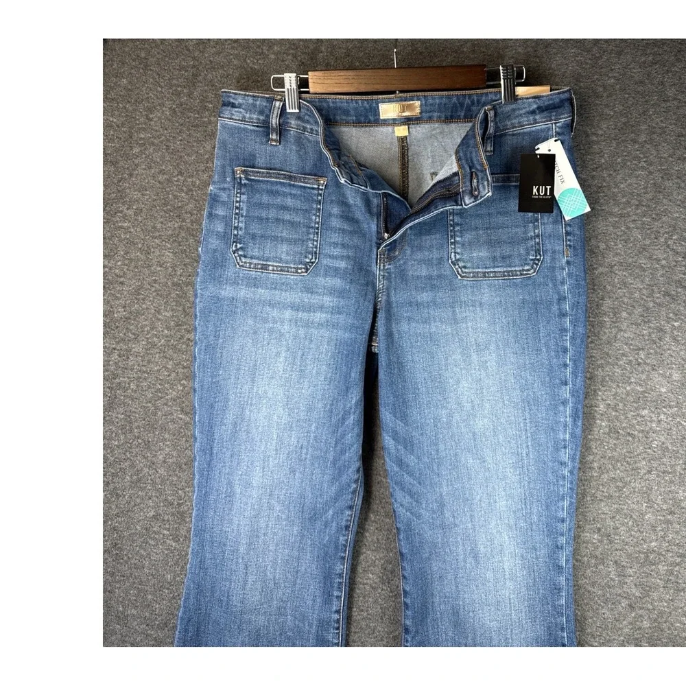 NWT‎ Kut From The Kloth Ana High Rise Flare Jeans Indigo Patch Pocket Size 16